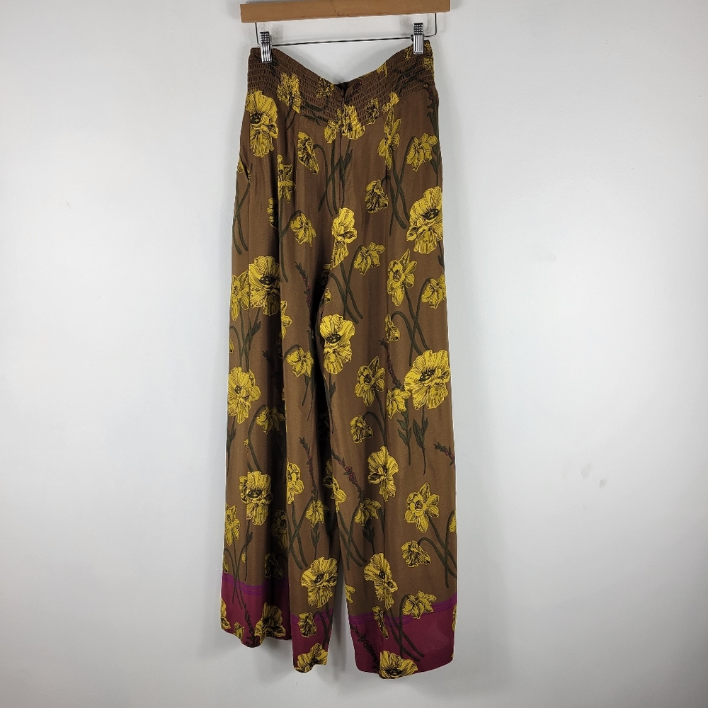 New Anthropologie Maeve Terrace Smocked High Waist Floral Wide Leg Striped Pants - Picture 10 of 15